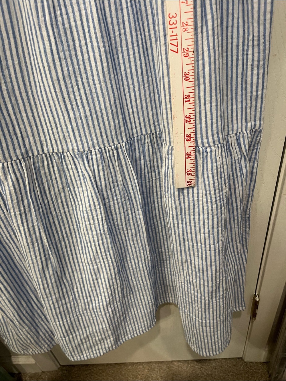 Quince 100% Organic Cotton Gauze Tiered Maxi Dress Blue & White Stripe Large - Picture 5 of 7